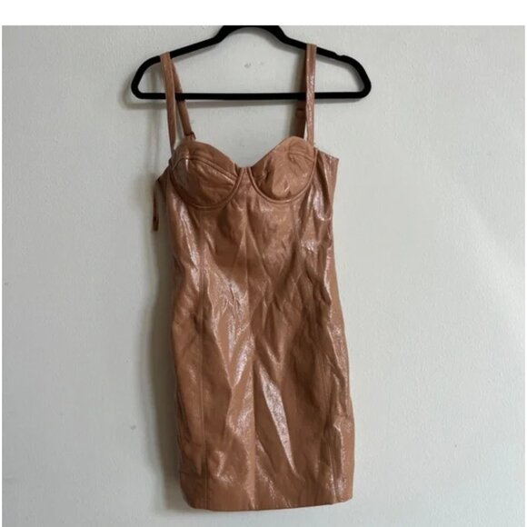 MESHKI Amoura Patent Faux Leather Nude Bustier Cupped Mini Dress size medium - Picture 6 of 6